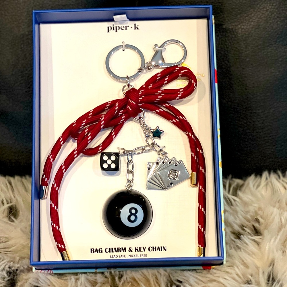 Piper K 8 Ball Billiards Las Vegas Playing Cards Dice Theme Bag Charm Keychain